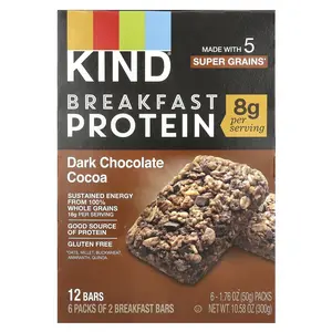 KIND Bars Breakfast Protein Bars, Dark Chocolate Cocoa, 6 Packs, 1.76 oz (50 g) Each