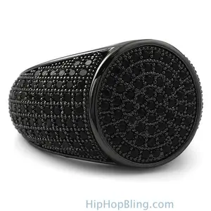 Black Cubic Zirconia Micro-Pave Bling Round Jewelry Ring, Jewelry Rings