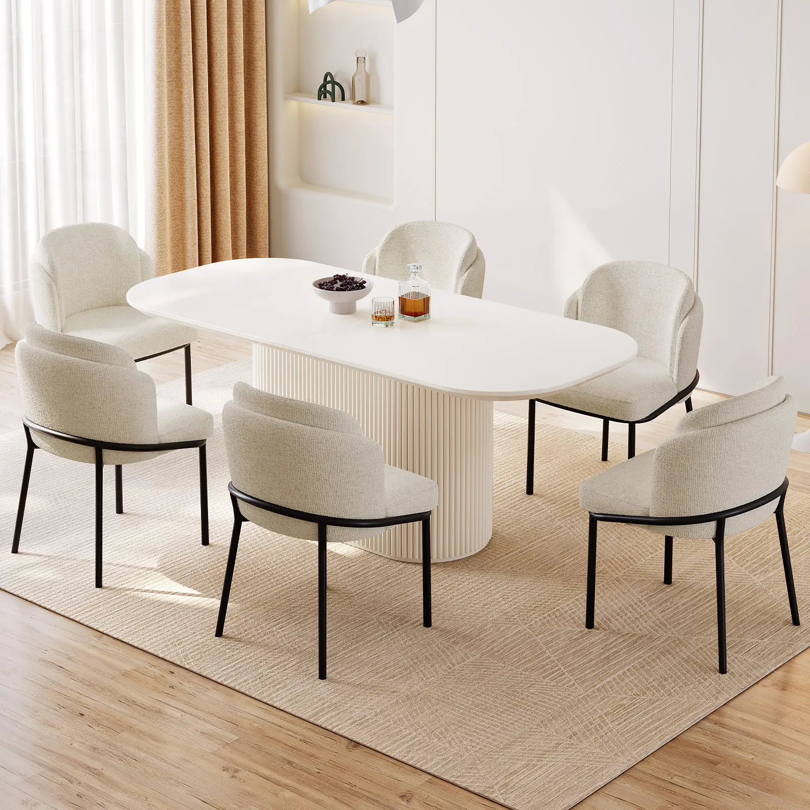 Guyii 70" Oval Dining Table Set 4-8 Seater Cream White Modern Kitchen Table with 4/6 Chairs Spacious Durable Tabletop for Family Meals & Entertaining summerwins
