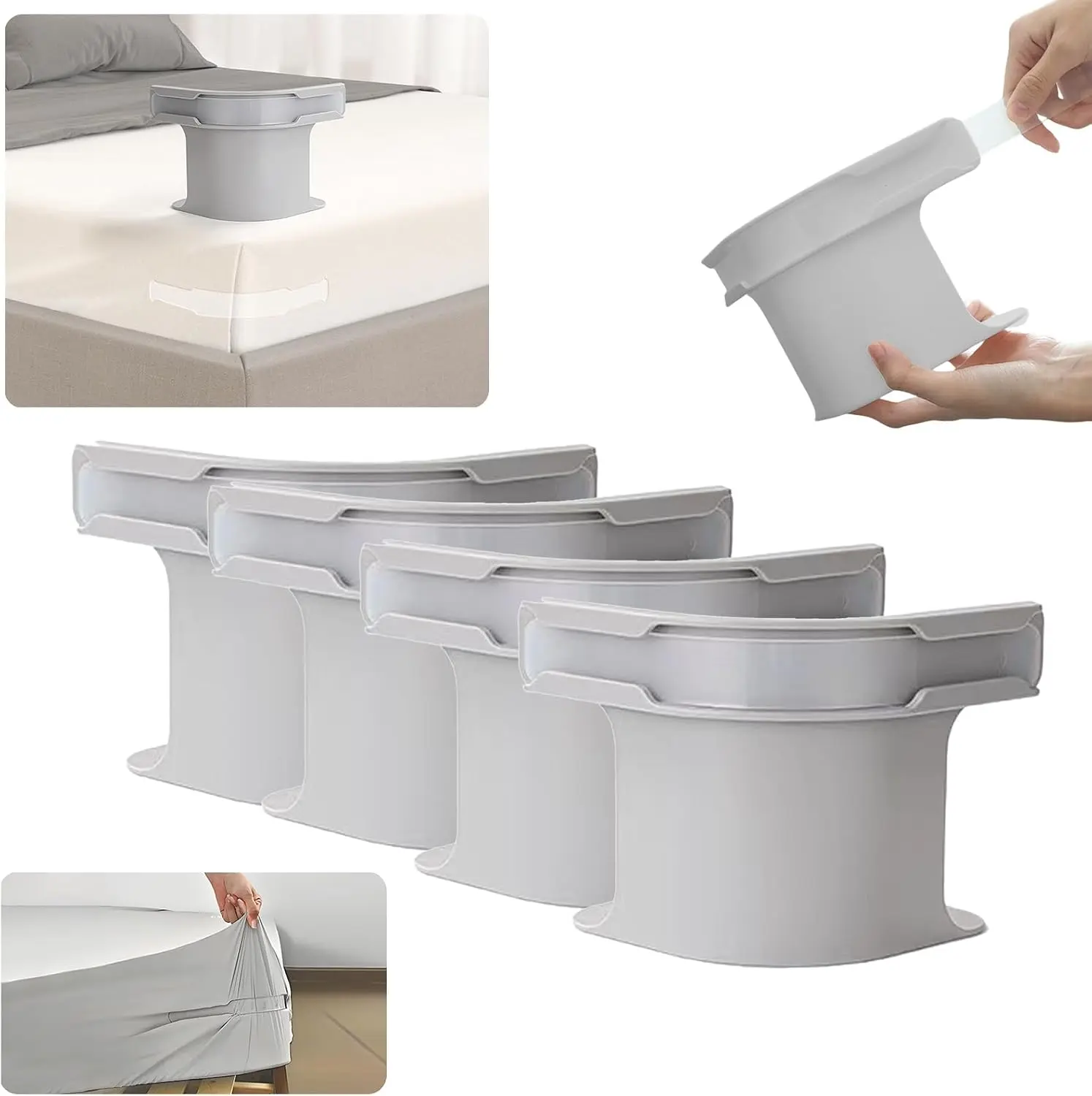 Lock Sheet Holders - New Bed Sheet Holders Keep Sheets Firm & Tight Heavy Duty Bed Sheet Holder Corner Fitted Sheet Straps Fit All Mattress Size(White/Grey-4pcs)