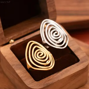 Fashion Adjustable Open Ring, Titanium Steel Geometric Twisted Thread Stamped Hydraulic Craft Solid Anti-Fade Texture, Casual Street-Office Party Costume Jewelry Accessory