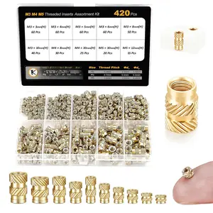 420 count M3 M4 M5 Threaded Inserts Assortment Kit for 3D Printing Components, Metric Brass Knurled Nuts, Insert by Heat into Plastic Parts