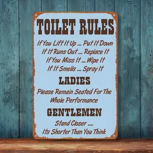 Funny Toilet Rules Toilet Metal Aluminum Tin Sign Vintage Decoration Wall Art Posters Retro Decor Metal Signs Decorations for Bathroom Restroom Home Bar Cafe Gifts 12x8 Inches