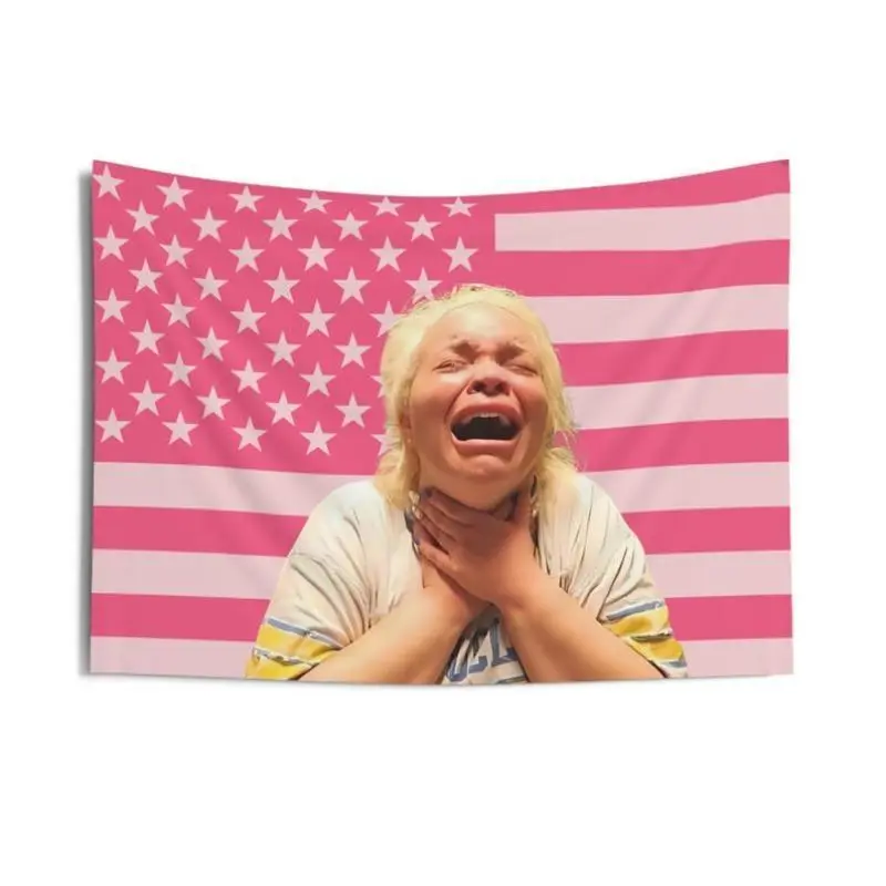 Trisha Paytas Pink Stars-and-Stripes Cotton-Light Linen Tapestry - Long-Lasting, Fade-Resistant Indoor/Outdoor Home Decor, Funny Fan Gift, Decoration Items