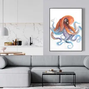 Begin Home Decor C1FC3648IGL9EP 36 x 48 in. Funny Colorful Octopus - Orange Framed Canvas Home Decor