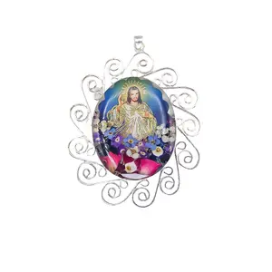 Divine Mercy & Grace Baroque Necklace w/ Pressed Flowers 18-inch