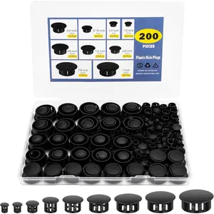 200Pcs Nylon Hole Plug Set 9 Assorted Sizes Black Plastic Hole Plugs Precision Fit End Caps for Cabinets & Furniture