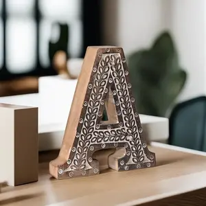 Bohemian Teardrop-Patterned Mango Wood Carved Letter(A to Z) & Number(0 to 9) Block