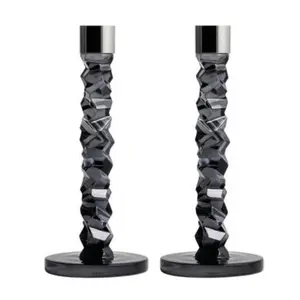 Orrefors Carat Set of 2 Medium Anthracite Grey Candlesticks