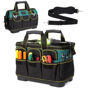 Heavy Duty 14 Inch Tool Bag Organizer for Men – Multi-Pocket Oxford Tool Tote – Adjustable Shoulder Strap & Padded Handle – Portable Storage for Electricians, Handymen, Carpenters, Garage