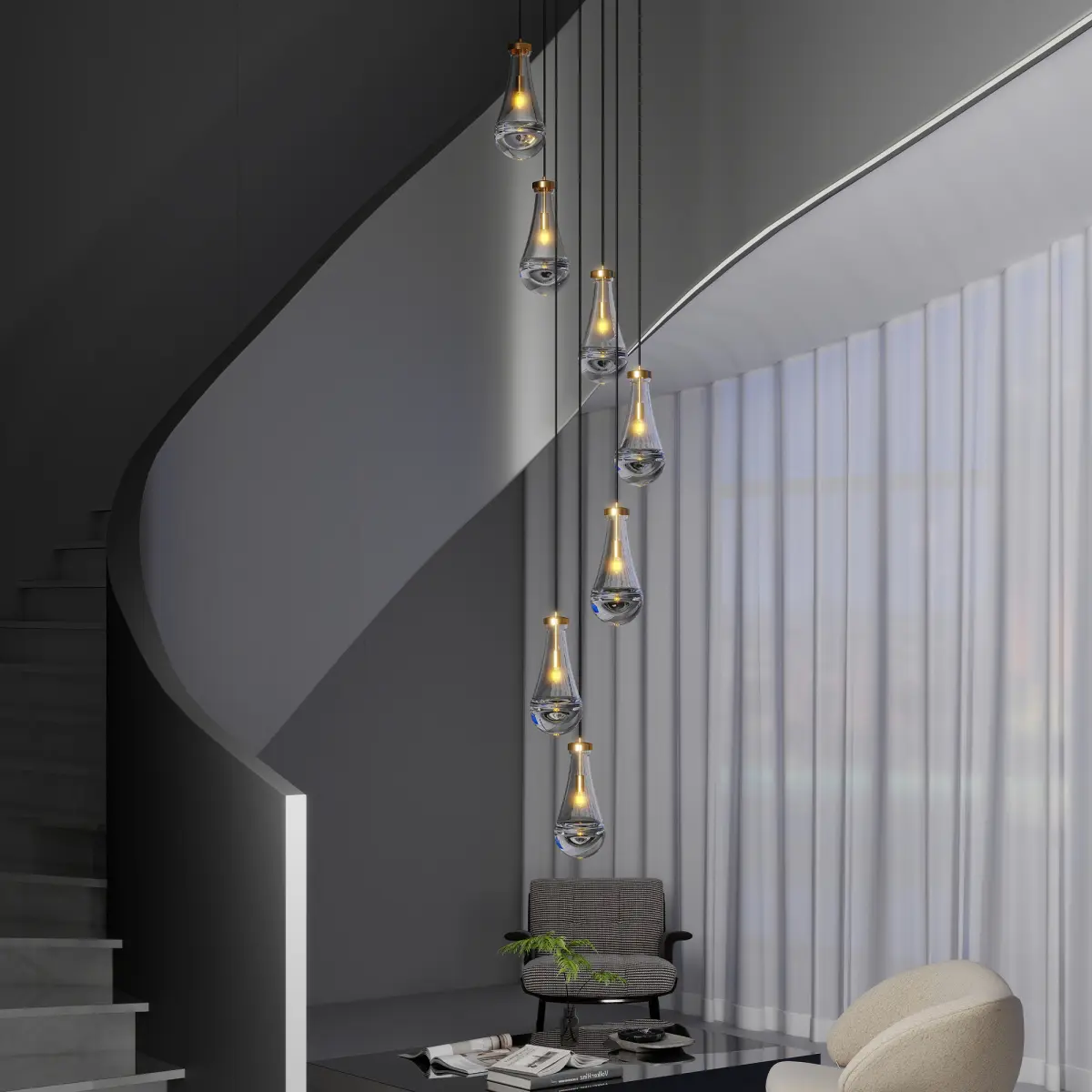 7 Light Dining Room Pendant Light, Large Chandelier Adjustable Hanging Line, Living Room Pendant Light, Foyer Chandelier, Stairwell Pendant Lights, Bedroom