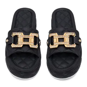 Viral Rhinestone Platform Slippers, Women's Quilted PVC Wedge Slide Sandals, 2026 Summer Trendy Slip-On Shoes for Beach, Home and Casual Outdoor Use