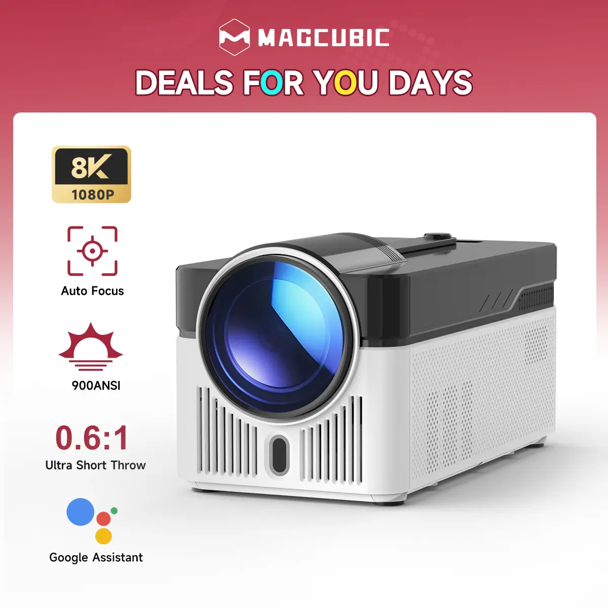 [US warehouse] Magcubic HY450 900ANSI Projector Ultra Short Throw 8K Decode Native 1080P Auto Offset Electronic Focus Dual WiFi6 BT5.4 Allwinner H716 Built-in Dual 5W HiFi Speakers 32G High Performance Home Cinema #SummerWins #DealsForYouDays