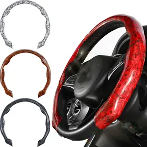 Universal Car Wood Grain Steering Wheel Cover D-shaped and Round Steering Wheel Protective Cover Anti-Slip Auto Interior Accessories Fit For 15inch Steering Wheel