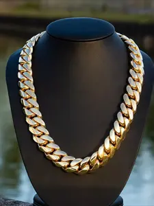 Luxury high-end love Cuban chain High quality 925 Cuban chain necklace 22mm Miami Cuban chain necklace, pearl gold plated, classic hip hop style, suitable for gift giving