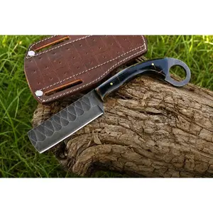 Hand Forged Railroad Steel Fixed Blade Tool with Risen Handle – Compact Utility Tool with Leather Sheath