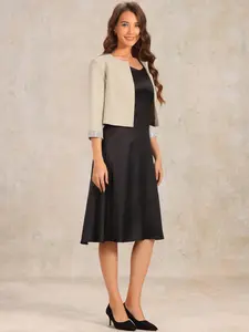 INSPIRE CHIC Open Front Blazer Women's Half Sleeve Collarless Cropped Blazer