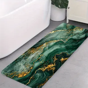 Green Gilded Marble Pattern Flannel Floor Mat Ultra Soft Non Slip Machine Washable Waterproof Bath Mat Perfect For Bathroom Bathtub Door Entryway Laundry Room Living Room Bedroom Indoor Home Bathroom Decor Treads Stair Non-Slip accessories