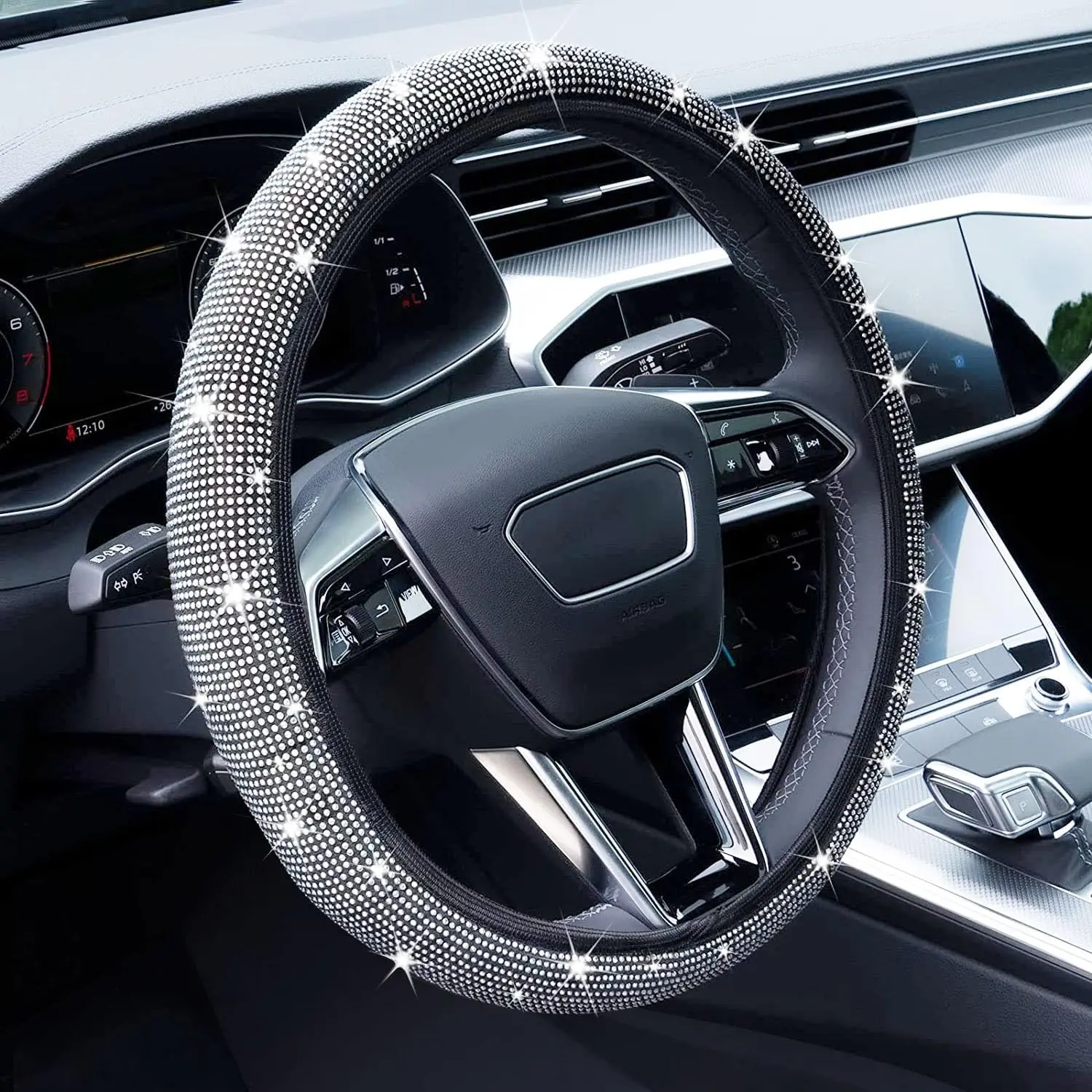 Girly Automotive Steering Wheel Cover - 36-38cm Sparkling Rhinestone Crystal Design, Car Wheel Protector, Bling Look Girly Car Accessories, Universal Automotive Interior Accessory, Accessories For Car