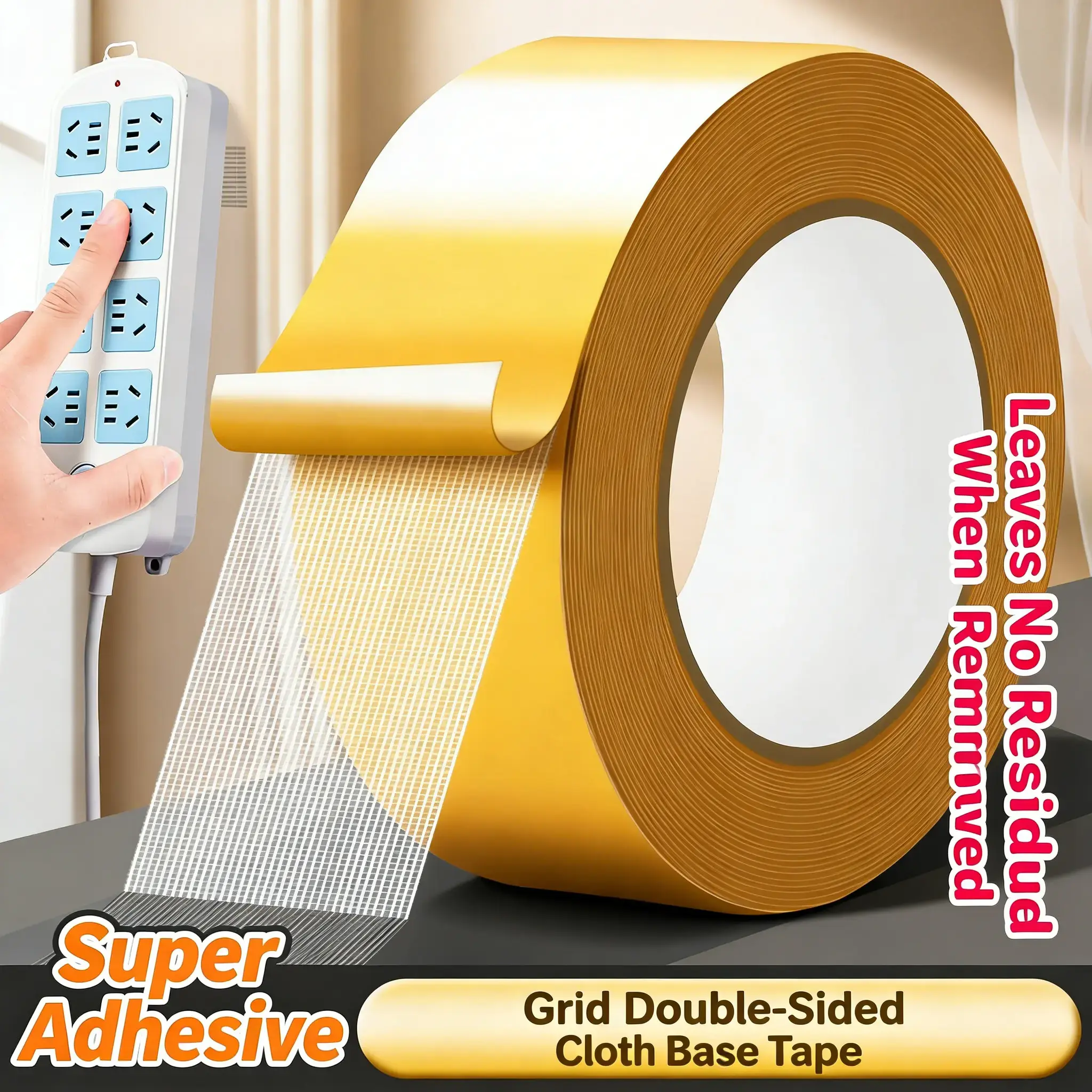 66ft Heavy-Duty Double-Sided Duct Tape, Strong Adhesive, Waterproof Tape, Removable Cleanly No Residue, Ideal for Carpet, Wallpaper & Home Use