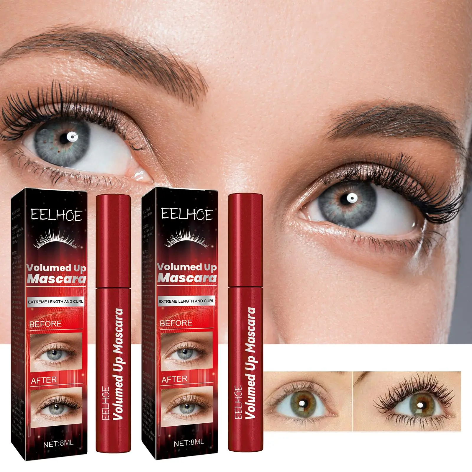 Volumizing Mascara with Hourglass Wand for Lengthening and Curling, Coats Inner Lashes and Lifts Eyes, Nourishing Black Cosmetic for a Natural Makeup Look and Everyday Wear, Makeup Products, Wand Brush