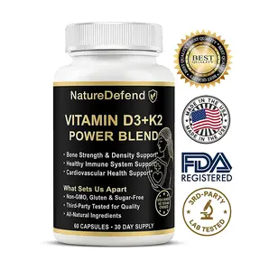 NatureDefend Vitamin D3+K2 Power Blend Healthcare Supplement 60 Capsules Non-GMO Gluten-Free Sugar-Free Made in USA Supports Bone Heart & Immune Health - Calcium