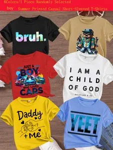 Boys Summer Casual Cool Building Block Print Short Sleeve T-Shirt, Loose-Fitting Cartoon Pattern, Comfortable Versatile Gift