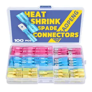 100pcs Heat Shrink Spade Connectors,AWG 22-10 Quick Disconnect Wire Connectors-Female and Male Spade terminals for Watercraft,Electronics,Automotive Crimp Connectors, Durable Reliable Connectors