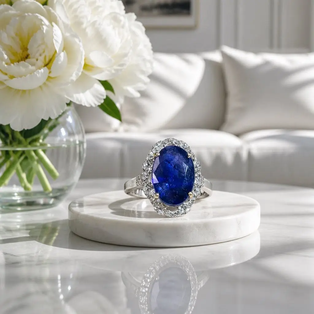 7.20ct Natural Blue Sapphire & Diamond Ring - Divine Aurora
