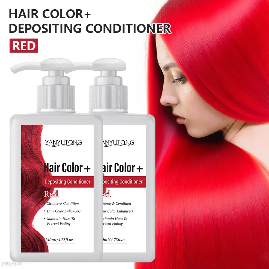 2 bottles 140ml red semi permanent hair dye, Hair dye cream, Depositing conditioner, Hair Coloring Conditioning, Tea tree, Beeswax, Hair enhancers, press on hair dye, provide hair care, suitable for Halloween, Daily Use, both men and women