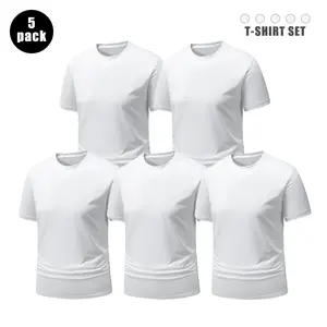 Men's Quick-drying Solid Color Round Neck T-shirt Basic Style Breathable and Skin-friendly Short Sleeve Set for Fitness, Running, and Daily Commute