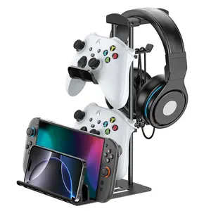 Headphone Stand, Controller Holder & Headset Holder for Desk, Earphone Stand with  Supporting Bar, Universal Storage Organizer Headphones/Controller//Mobile Phone