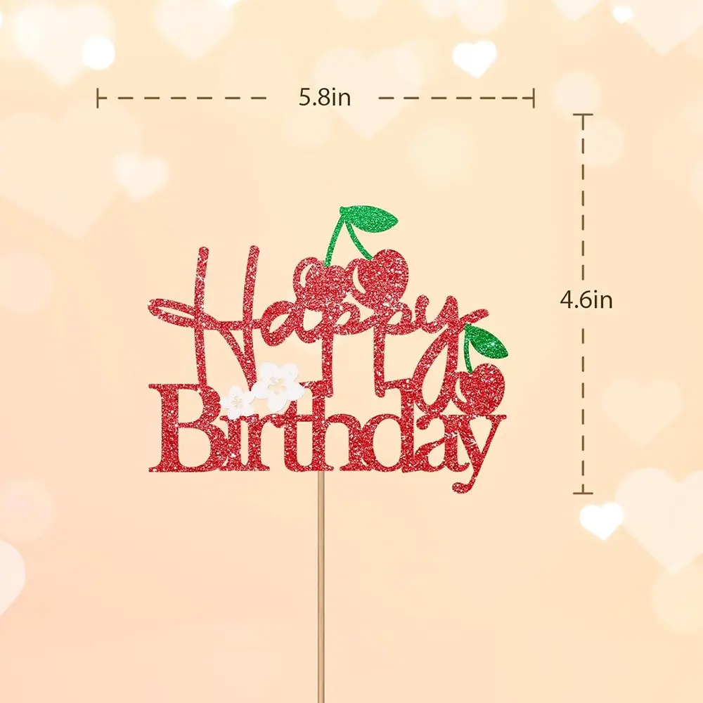 Cherry Cake Topper, Happy Birthday Cake Decoration, Perfect for Baby Shower Themes, Ideal for Celebrating Birthdays
