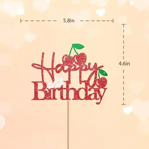 Cherry Cake Topper, Happy Birthday Cake Decoration, Perfect for Baby Shower Themes, Ideal for Celebrating Birthdays