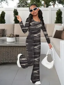 Tween Girls Retro Cool Camo Comfortable Slim Fit Jumpsuit, Perfect for Daily School Wear, Stylish All-Season