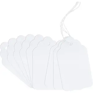 100 Marking Tags - White Price Tags with String, Display Labels for Jewelry, 2.75 x 1.57 Inches