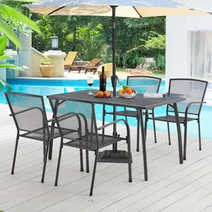【2 packages arrived at different times】5 Piece Outdoor Table and Chair, Patio Outdoor Dining Set with 1.73" Umbrella Hole, Patio Table and Chair Set of 4 for Garden,Bistro,Deck
