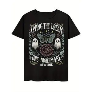 [100% Cotton] Men'S Vintage-Inspired "Living The Dream One Nightmare At A Time" Graphic T-Shirt Golf Gift T-Shirt For Men And Women  Golf Gift T-Shirt For Men and Women
