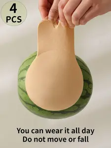 4 Pack Women's Push-Up Adhesive Wireless Bras, Strapless Invisible Nipple Covers, Reusable Cute Bunny Design, Medium Support for All Seasons