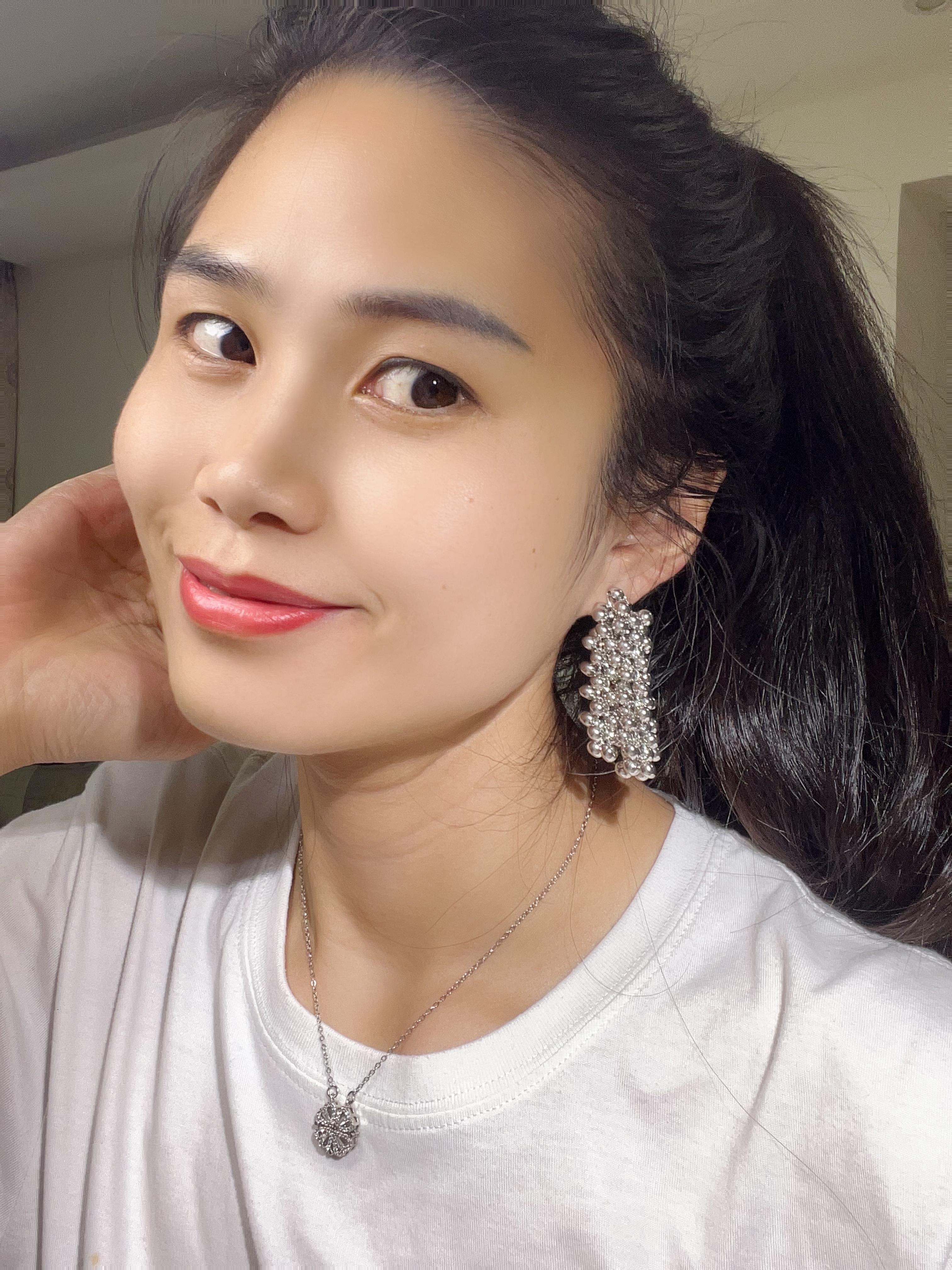 Stainless Steel Silver Grape Bead Tassel Earrings, Minimalist Statement Drop Earrings, Hypoallergenic Party Jewelry for Women