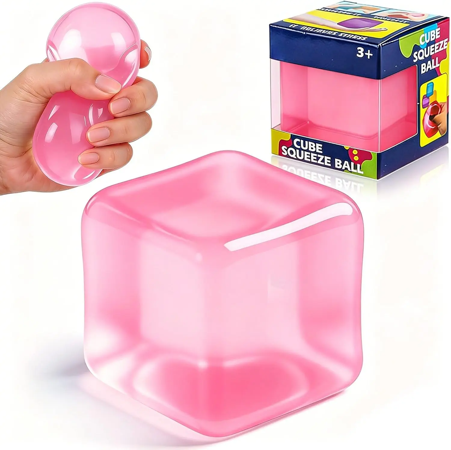 Ice Cube Squishy Fidget Toy：Square Maltose Stress Ball for Anxiety Relief, Squeeze Toy for Men Women Adults Office Desk, Clear Water Cube Hand Exercise Toy, Fun Birthday Gift Party Favors squeeze toy