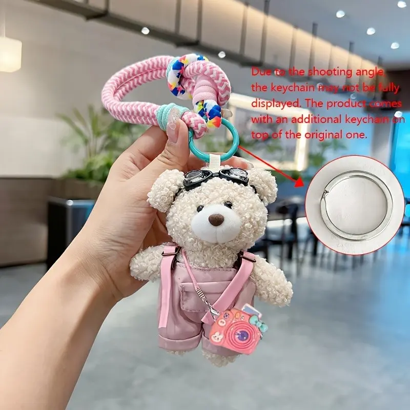 Cute Plush Bear Keychain Cartoon Backpack Strap Teddy Bag Charm Fashion Creative Couple Animal Keychain Car Key Ring Gift Teddy Keys Keychain Included
