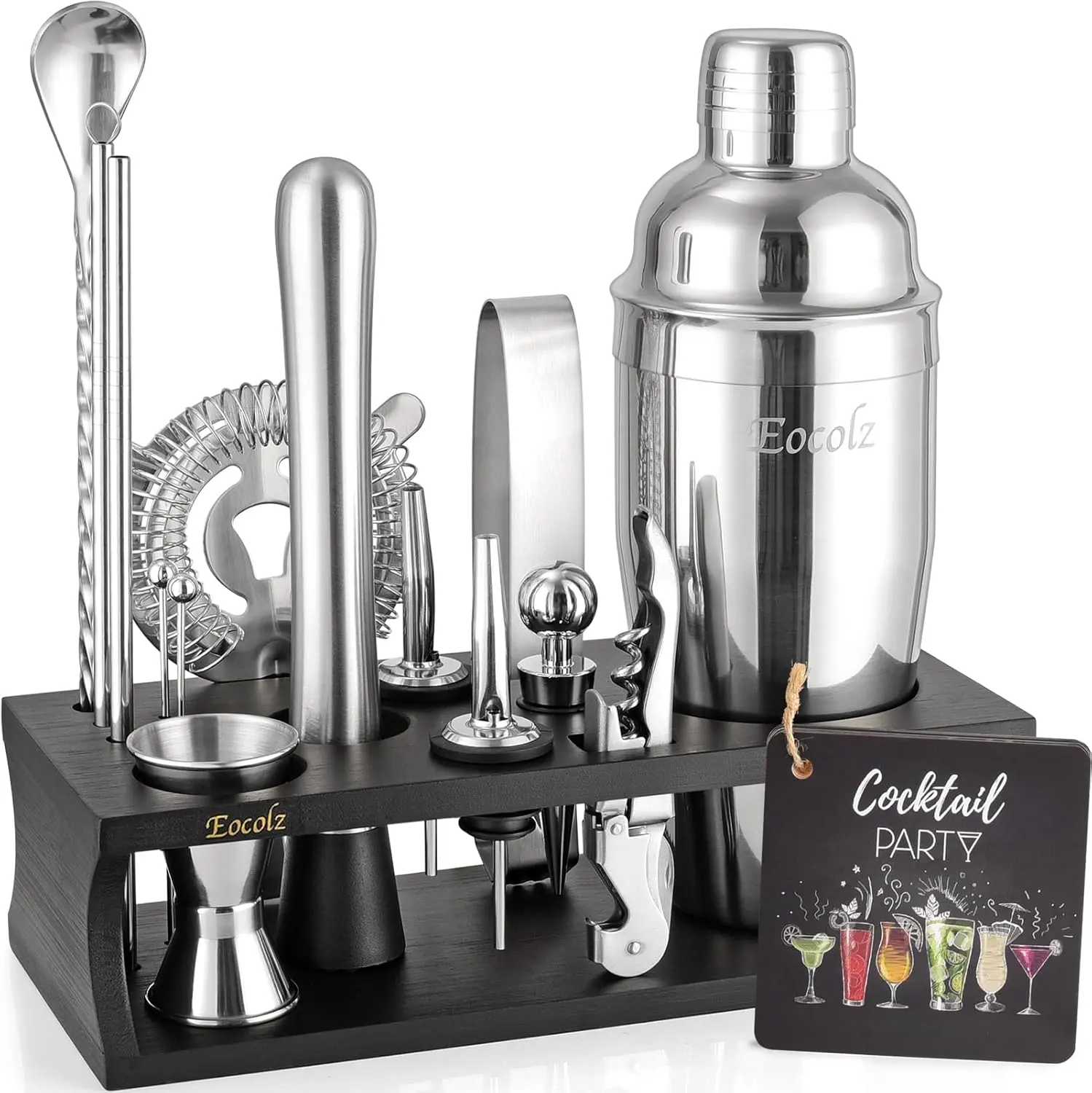 17-Piece Bartender Kit 🍸 Complete Cocktail Shaker Set with Stand – Everything You Need to Make Bar-Quality Drinks at Home! Perfect Gift for Cocktail Lovers Eocolz