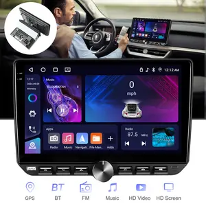 10.1 Inch Rotatable MP5 Car Stereo, Wireless CarPlay & Android Auto Compatible, Android 15 (4GB RAM 64GB ROM), Bluetooth 5.0, FM/RDS, 6 RCA Output, Touchscreen with Knob Control
