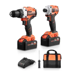 fathersdaygift VEVOR Tool Combo Kit, 20V Max Cordless2-Tool Combo Kit, with 1/2 in Impact Drill, 1/4 in Impact Driver, Compact Cordless Power Tool Combo Kit with 4.0 Ah Batteries, Screws, Charger, and Cloth Bag