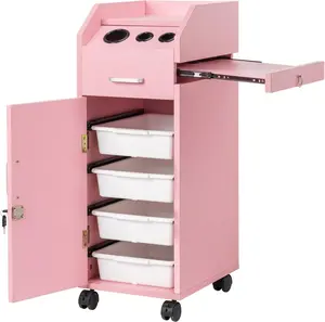 Hair Salon Storage Cart with Wheels & Hair Dryer Holders & Drawers & Lock & 2 Keys, Hairdressing Tools Station Mobile Makeup Case, SPA Utility Trolley
