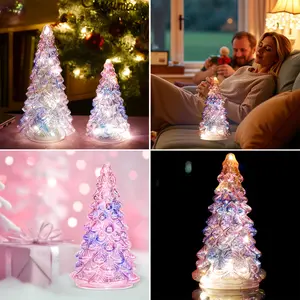 Elegant Glass Christmas Tree with Fairy Lights Pastel Pink & Blue Purple Hues Sturdy Base for Mantel Window Table Centerpiece Holiday Year-Round Decor Shiny LED Light 6-Hour Timer Function Battery-Powered Flexible Placement