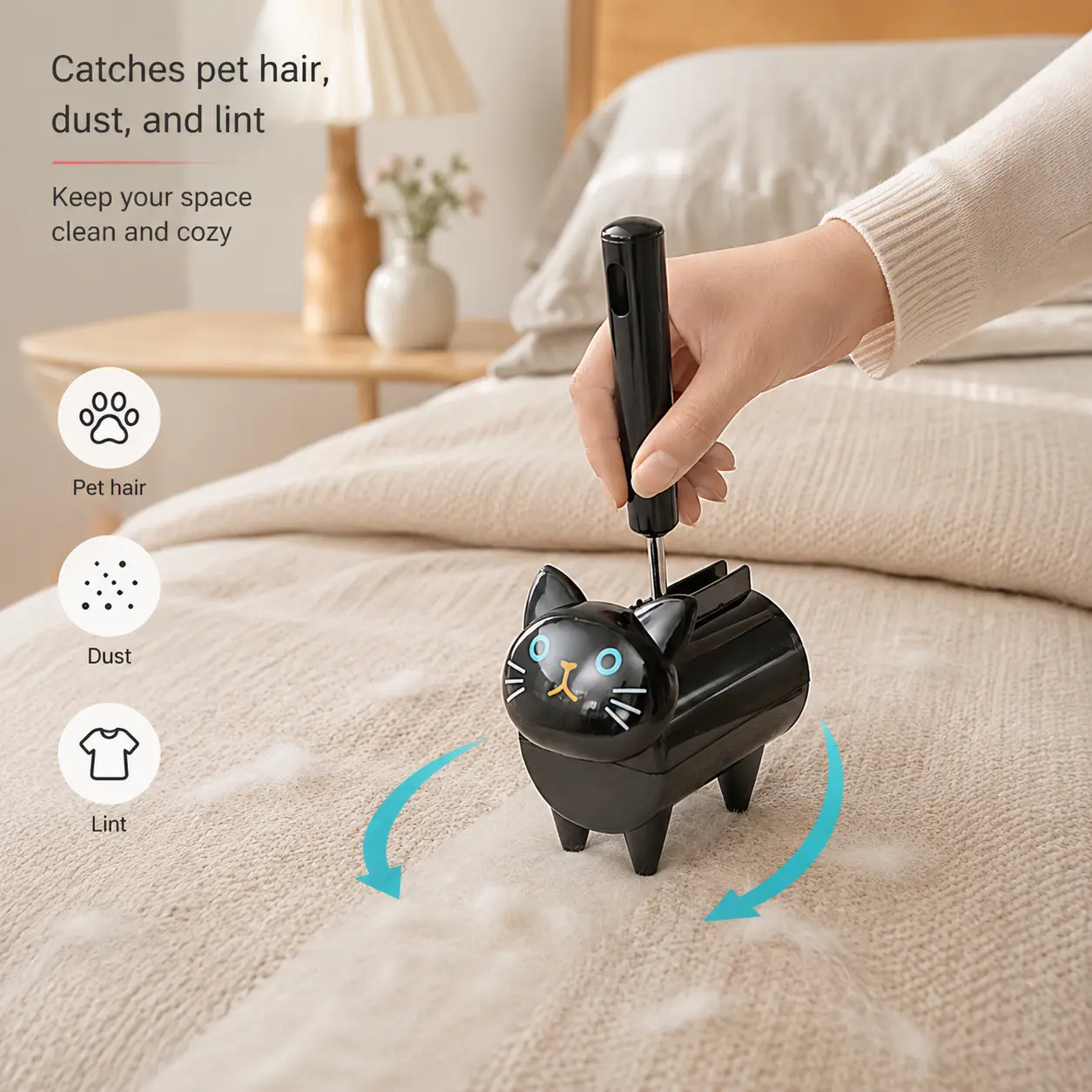 1 Piece Cute Cat Shaped Lint Roller, Replaceable Tearable Adhesive Paper for Bedding Clothing Hair Dust Cleaning