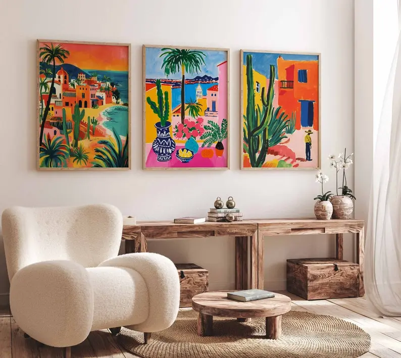 Set of 3 Mexico Posters, Mexican Floral Prints, Mexico Travel Art, Folk Art Poster, Latin America Wall Decor, Latina Art Poster