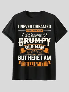 Funny Print T-Shirt for Men, Menswear, Casual Home/streetwear Humor Top, Tiktok Hot Grandpa Joke Gift, Slim-Fitting Short Sleeve Tee